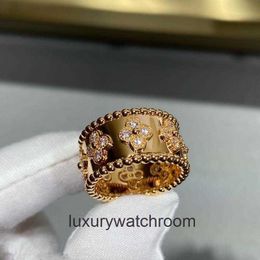 High End jewelry rings for vancleff womens beauty V Gold Plated Kaleidoscope Ring Wide Plate Polishing Perfect Quality Details in Place Original 1:1 With Real Logo