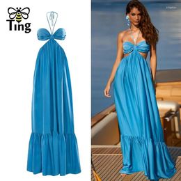 Casual Dresses Tingfly Arrivals Runway Fashion Solid Colour Sexy Strap Open Back Maxi Long Party NIght Summer Chic Bohemian Dress