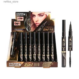 Mascara 48Pcs/lot Double Headed Black Eyeliner Mascara Set High Pigmented Smooth Waterproof Extra-Fine Women Eyes Makeup L410