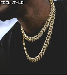 Miami Curb Rhinestones Cuban Chain Gold Iced Out Paved CZ Bling Rapper Necklaces Men Hip Hop Jewelry5023658
