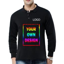 CustomizedDIY Long sleeved Polo Shirt Design Your TeamAdvertising Commemorative Mens and Womens Casual Top 240408