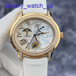 Top AP Wrist Watch Millennium Series 77315OR Original Diamond 18K Rose Gold Material White Fritillaria dial Date Dynamic Storage Moon Phase Display