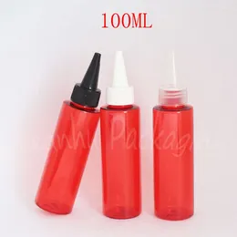 Storage Bottles 100ML Red Plastic Bottle Pointed Mouth Cap 100CC Jam / Cosmetic Water Packaging Empty Container