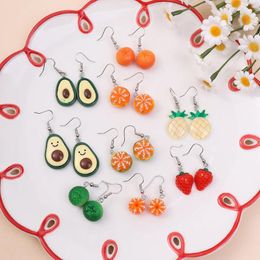 Dangle Earrings Colourful Cartoon Avocado Strawberry Pineapple For Women Girls Creative Cute Fruit Resin Geometric Gifts