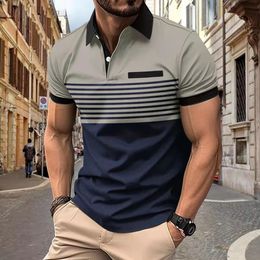 Summer Selling Mens Polo Shirt with Anti Wrinkle Collar Stripe Contrast Colour Short Sleeve Casual Sports Fashion S 240410