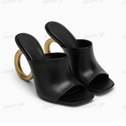 Calfskin Cut-Outs heel design mules slippers 8cm high-heeled slippers fashionable dress high heels open toes slip-on sandal women luxury designer shoes red With box