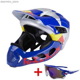 Cycling Caps Masks RACEWORK Cross-country Motorcycle Helmet Large Mountain Downhill Pull Cycling Helmet Safety Full Face Bike Bicycle Helmet L48