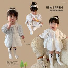 Clothing Sets 2024 Korean Spring Ins Baby Girls 2PCS Clothes Set Cotton Lace Long Sleeve Dress Floral Cardigan Suit Toddler Outfits