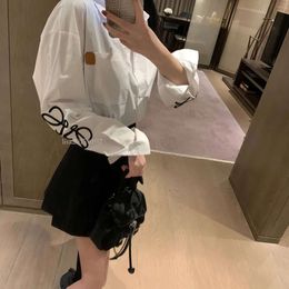 Early Autumn Embroidery Pocket Small Leather Label Shirt Simple and Fashion Versatile Age Reducing Top