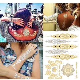 Temporary Tattoos Wholesale- Wholesale Body Paint Tattoo Gold Silver Leaf Flower Stickers Metal Flash Arabic Henna