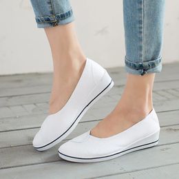 Casual Shoes Comemore White Flat Middle Wedge Heel Women's Summer Canvas Shoe 2024 Hollow Breathable Flats Footwear Ladies