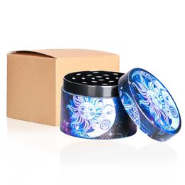 18 Types Grinder Metal Zinc Alloy Smoking Herb UV 50mm Grinders 4 Parts Layers Tobacco Cigarette Herbal Spice Crusher Miller Hand Mills Portable Accessories DHL