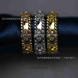 High End Jewellery ring for vancleff women V Gold Narrow Kaleidoscope Ring for Women Electroplated 18K Gold Diamond Set Clover Ball Laser Ring Original 1:1 With Real Logo