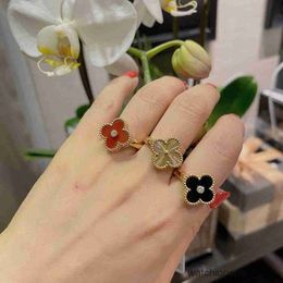 High-end Luxury Ring Four leaf clover laser ring with full diamond carved pair of 925 sterling silver plated 18k rose gold inlaid jewelry ins