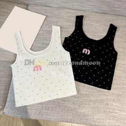 Letter Embroidered Sport Top Women Shiny Rhinestone Vest Round Neck Yoga Tops Sleeveless Tanks