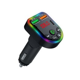 Car P20 Wireless Hands-free Car Charger 3 Ports Colorful Atmosphere Lights Dual USB Bluetooth FM Transmitter Car MP3 Fast Charing Car Phone Charger