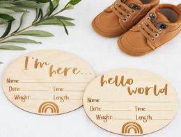 Other Festive Party Supplies 20 Pcs Hello World i039m Here Birth Announcement Plaque Milestone Card Wood Baby Po Prop6760571