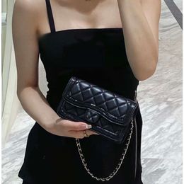 23 New Patent Leather Edge Black Gold Mouth Cover Mobile Phone Bag Genuine Diamond Grid Chain Concave Design Single Shoulder Crossbody Small Square