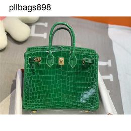 Designer Handmade 7a Handbag Bikns Genuine Leather High Gloss Crocodile Skin Shiny Face Belly 25 Womens Luxury Womens Green Gold ButtonW5P7