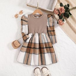 Girl Dresses Kids Girls' Autumn Winter Vintage Dress Round Neck Brushed Plaid Long Sleeve Party Princess 3-7 Years Children Vestido