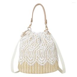 Shoulder Bags Women Lace Woven Bucket Bag Straw Messenger Summer Lady Beach