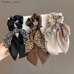 Hair Rubber Bands 2023 New Korean Floral Bowknot Hair Ties for Women Girls Sweet Elastics Long Ribbon Ponytail Scarf Hair Tie Hair Accessories Y240417