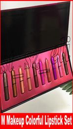 M Makeup 10 Colours Lip Set Matte Lipstick Set Christmas LipKit Long Lasting Bullet black Cosmetics gift Lip Stick2758382