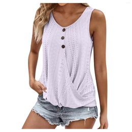 Women's T Shirts Fashion Casual Loose Mesh Button Solid Colour Sleeveless Double Layer T-Shirt Top Fashionable And Simple