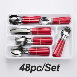 Dinnerware Sets 48PC/Set Stainless Steel Forks Knives Meal Dessert Fruit Tea Dinner Fork Steak Knife Cutlery Set Tabware