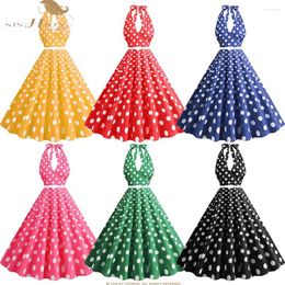 Casual Dresses Summer Retro Vintage Halter Party Dress For Women Polka Dot Swing Rockabilly Cocktail Prom Elegant Midi SR1254