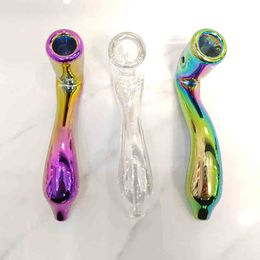 Latest Colorful Galvanized electroplate Heady sherlock Glass Smoking Pipe Spoon Hand Tobacco Cigarette Oil Burner Pipes holder Filter Tool Accessories Rigs