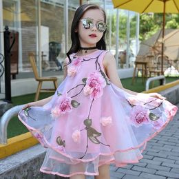 Bohemian Summer Girls Flower Dress Kids Girl Beach Dresses Chiffon Floral Teenager Clothes 6 8 10 12 14 Year 240416