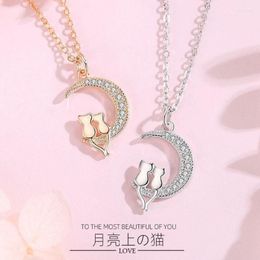 Pendant Necklaces Cute Animal Cat Moon Necklace Charm Lovers Chain Kitten Lucky Jewellery For Women Gift268r
