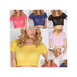 Women'S T-Shirt Newest Summer Y Sheer Mesh Crop Tops Women Party Short Sleeve Blouse Drop Delivery Apparel Clothing Tees Dhnuw
