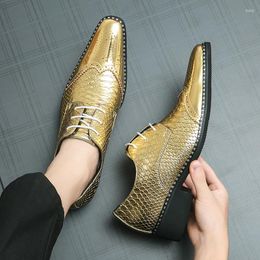 Casual Shoes Italian Men's Fashion Scale Check Gold Business Formal Patent Leather Pointed Toe Party Dress Oxford