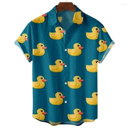 Men's Casual Shirts Duck 3d Print Summer Beach Shirt Men Floral Fashion Hawaiian Short Sleeve Single-Breasted Imported Clothing Streetwear