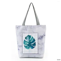 Shoulder Bags Green Leaf Pattern Marble Print Bag Refreshing Fashion Handbag Eco Friendly Shopping High Capacity Travel Beach