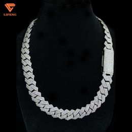 Hot Selling 18mm 20mm 925 Silver Gold Plated Jewellery Ice Out Vvs Moissanite Chain Hip Hop Cuban Link Chain Necklace