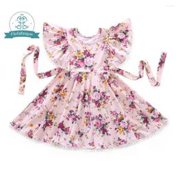 Girl Dresses Flofallzique Round Neck Cotton Printed Lotus Leaf Sleeve Ball Decoration Princess Party Baby Dress 1-8Y For Autumn Winter