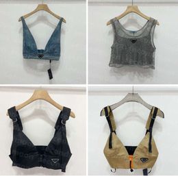 Shiny Rhinestone T Shirts Women Denim Sling Vest Sexy Cropped Top Party Tank Tops V Neck T-Shirt Bra Fashion Clothing 3446656