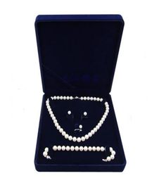 19x19x4cm velvet Jewellery set box long pearl necklace box gift box display high quality blue color7412548