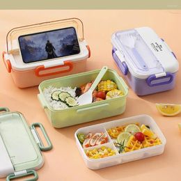 Dinnerware 1.1L Lunch Box Sealed Compartment Large Capacity Microwavable Leak-proof Storage With Spoon Kids School Plastic Bento Conta