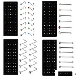 Nose Rings & Studs 60 Pcs Boxed L-Shape Stud Set With Crystal Body Piercing Gun Kit Fake Ring Stainless-Steel Needle Hoop Pack Jewelr Dhyzq