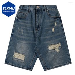 Men's Shorts Vintage Ripped Denim Men Summer Light Blue Jeans Distressed Hole Casual Loose Unisex 2024