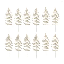 Decorative Flowers 12pcs Artificial Xmas Pine Picks Leaves Twigs Crafts Christmas Holiday Party Favours Supplies Golden