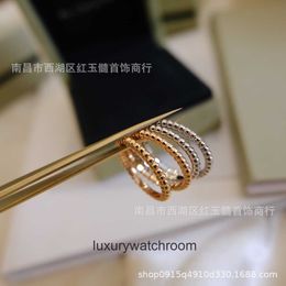 High End Jewellery rings for vancleff womens V Gold Bead Ring Pure Silver Plain Bead Edge Ring Ball Tail Ring 18K Rose Gold Original 1:1 With Real Logo