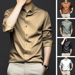 High Quality Orange Mens Long Sleeve Shirt Luxurious Wrinkle Resistant Non Ironing Solid Business Casual Dress S2XL 240409