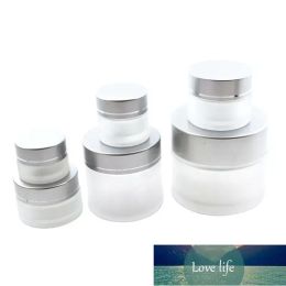 New Frosted Glass Cosmetic Jar Empty Face Cream Storage Container Refillable Sample Bottle with Silver Lids