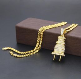 Mens Fashion Hip Hop Necklace Gold Cuban Link Chain Iced Out Plug Pendant Necklaces For Men6418959