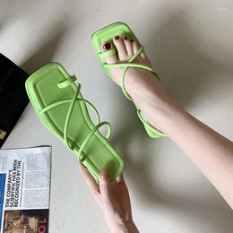 Dress Shoes 2024 Green Summer Women Sandal Two Wearing Outdoor Narrow Band Ladies High Wedges Heel Slides Flip Flop Zapatos Mujer